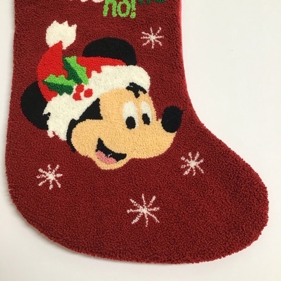 Disney Parks Santa Mickey Mouse Christmas Stocking HoHoHo Holly Snow Holiday Red - Picture 9 of 16